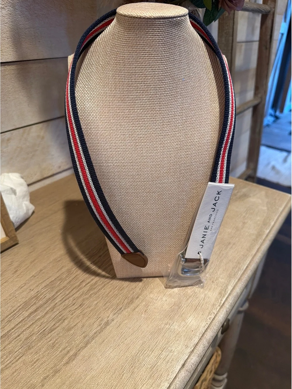 Janie and Jack Toddler Boys' Navy, Red, and White Striped Elastic Belt Size 6-8Y